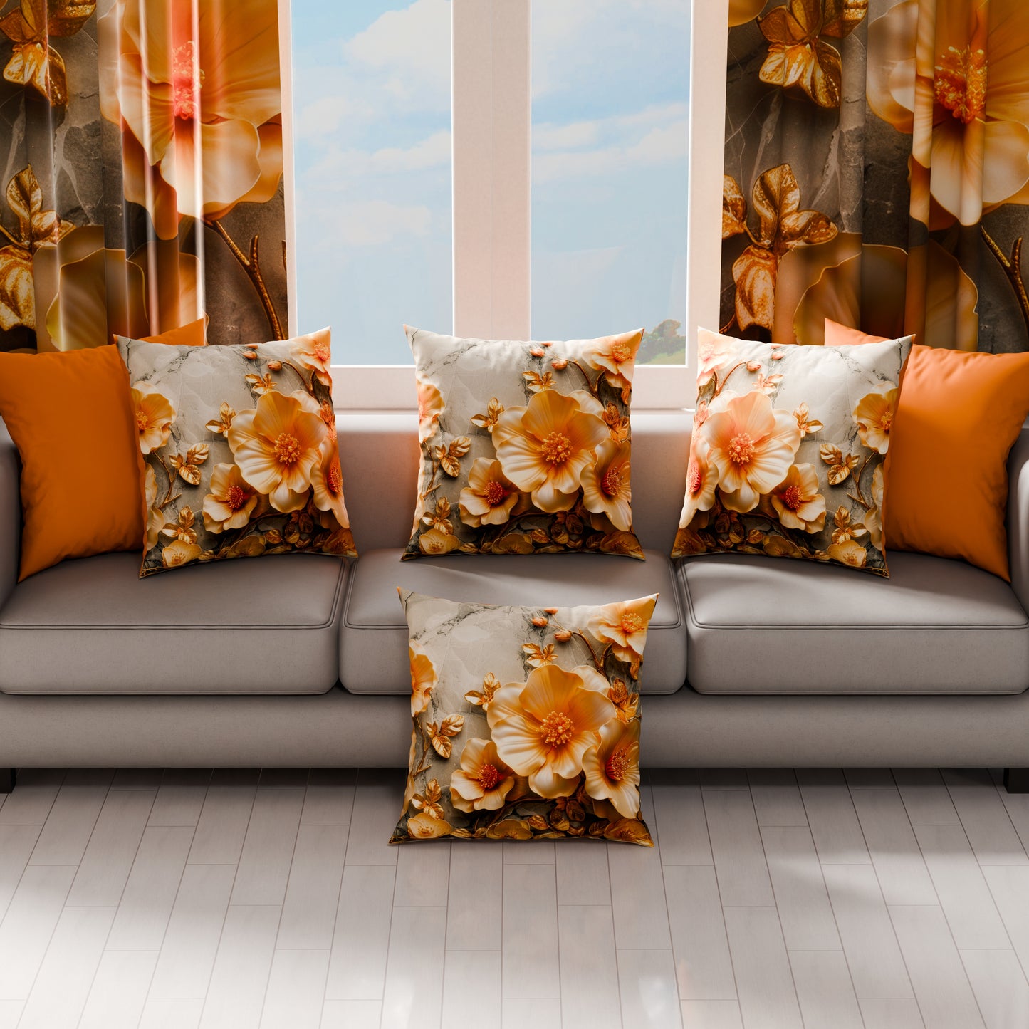 Coussins, Housses de coussin pour canapé, Coussins décoratifs en impression numérique florale 06-17