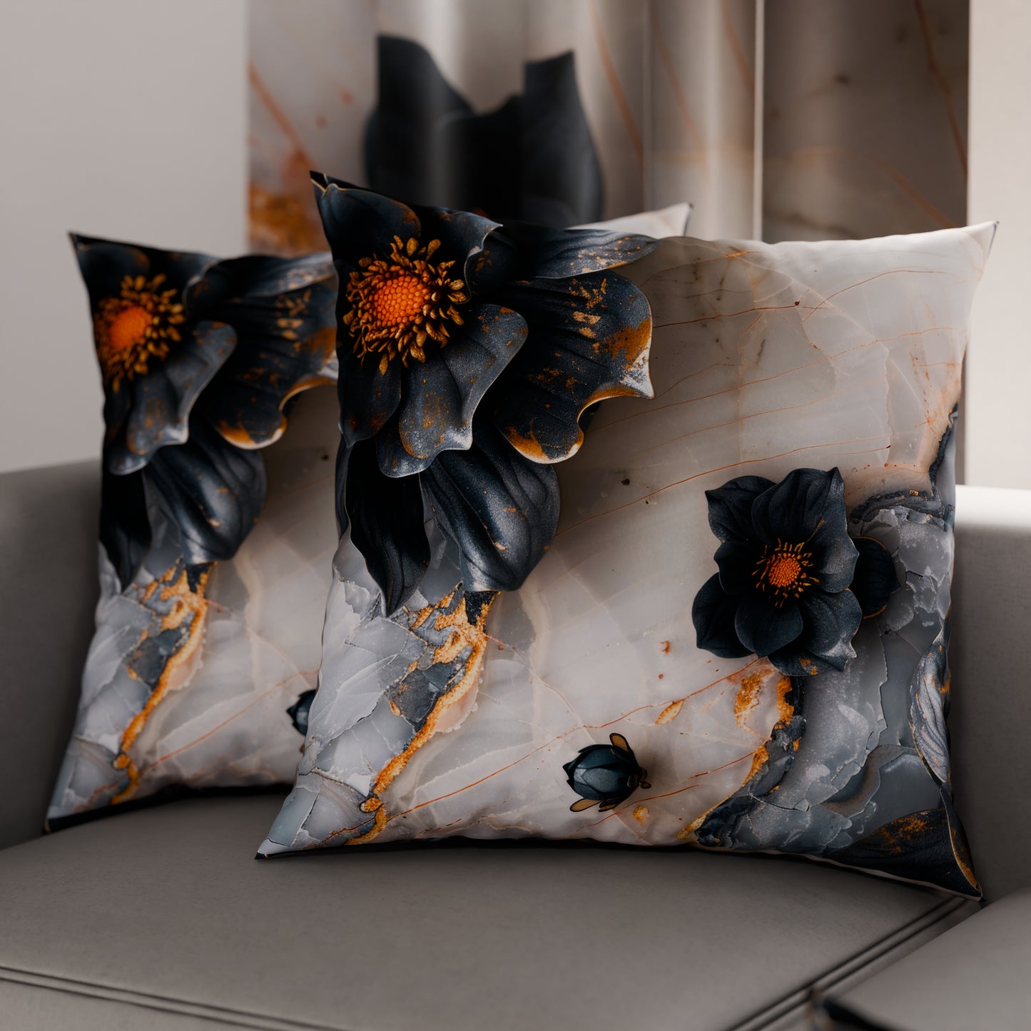 Coussins, Housses de coussin pour canapé, Coussins décoratifs en impression numérique florale 06-18