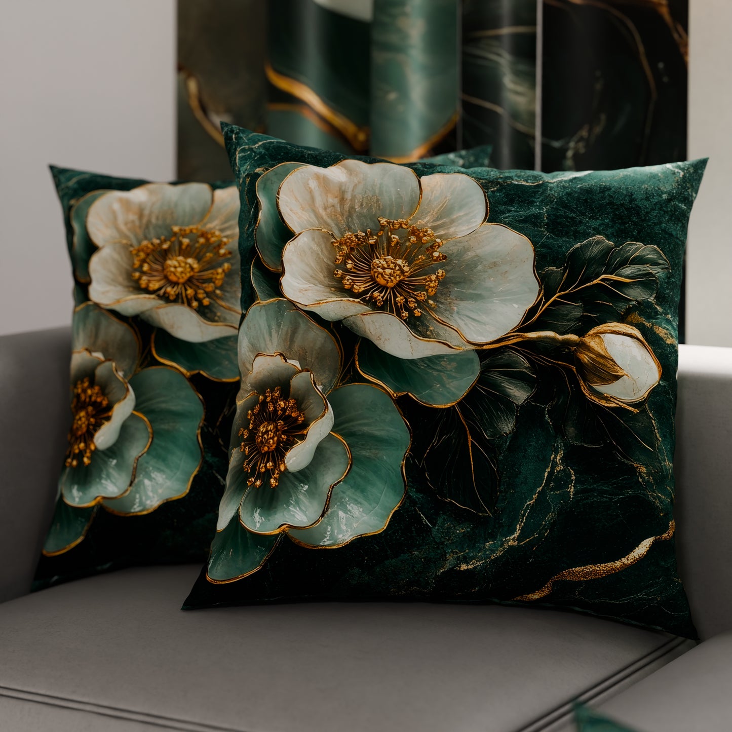 Coussins, Housses de coussin pour canapé, Coussins décoratifs en impression numérique florale 06-19