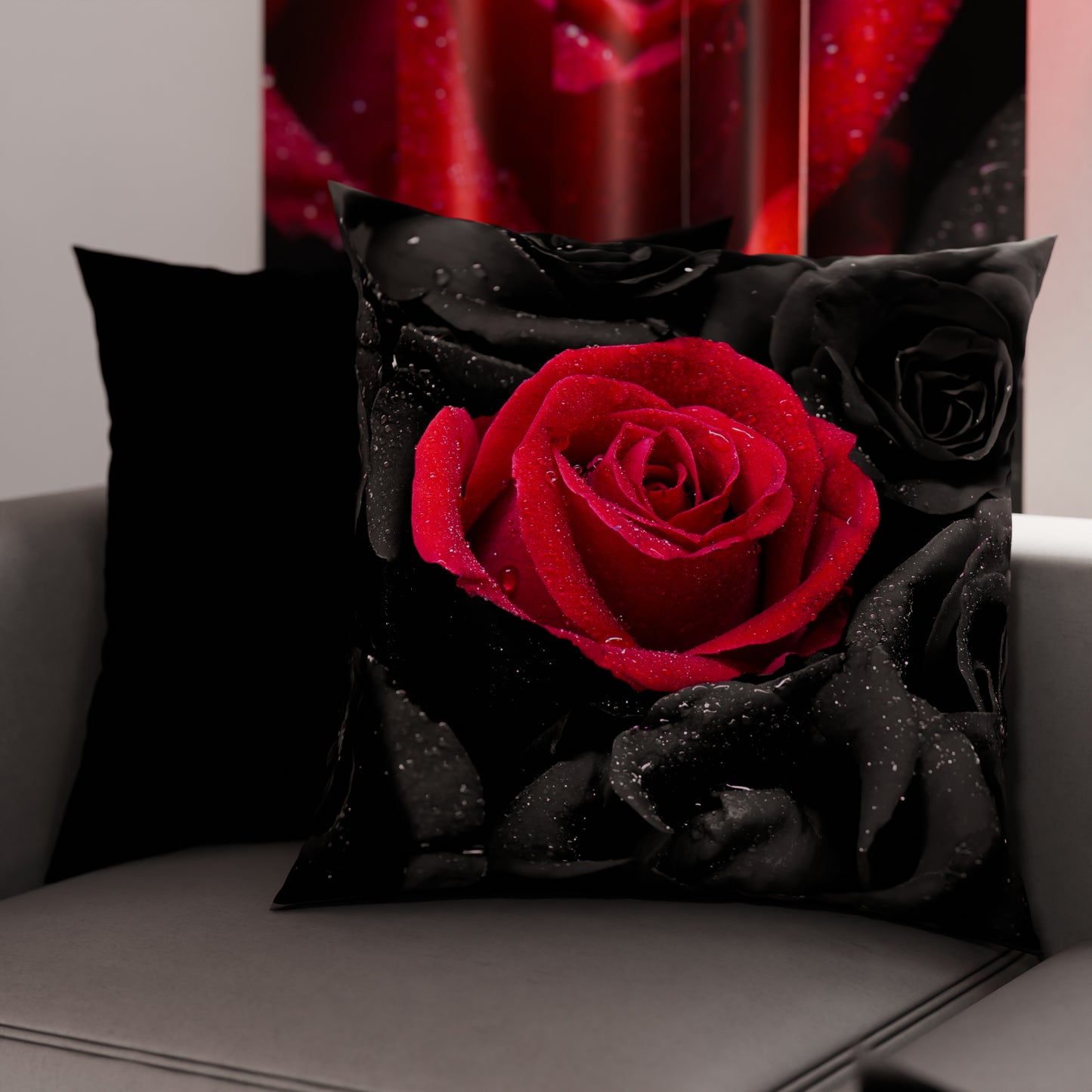 Coussins, housses de coussin pour canapé, coussins décoratifs en impression numérique Roses noires