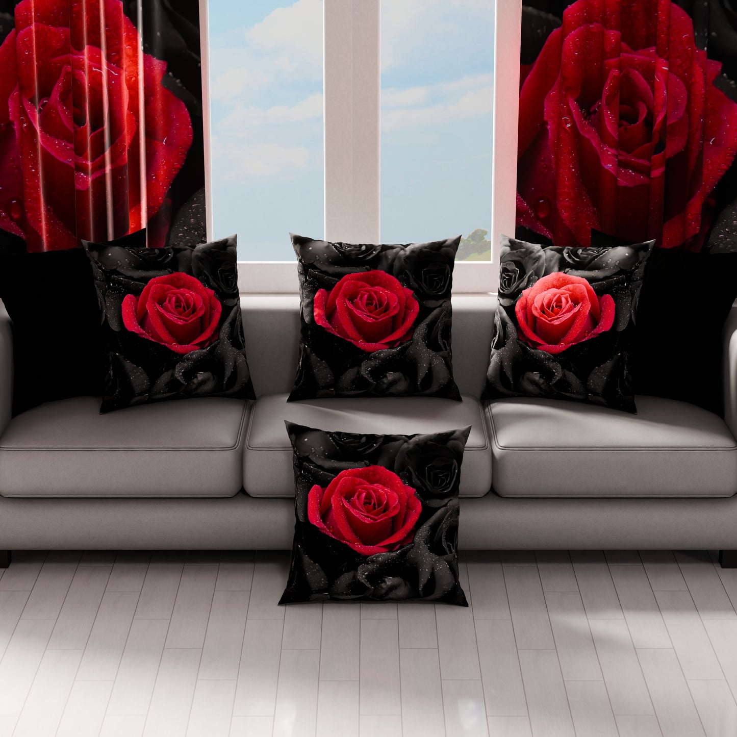 Coussins, housses de coussin pour canapé, coussins décoratifs en impression numérique Roses noires