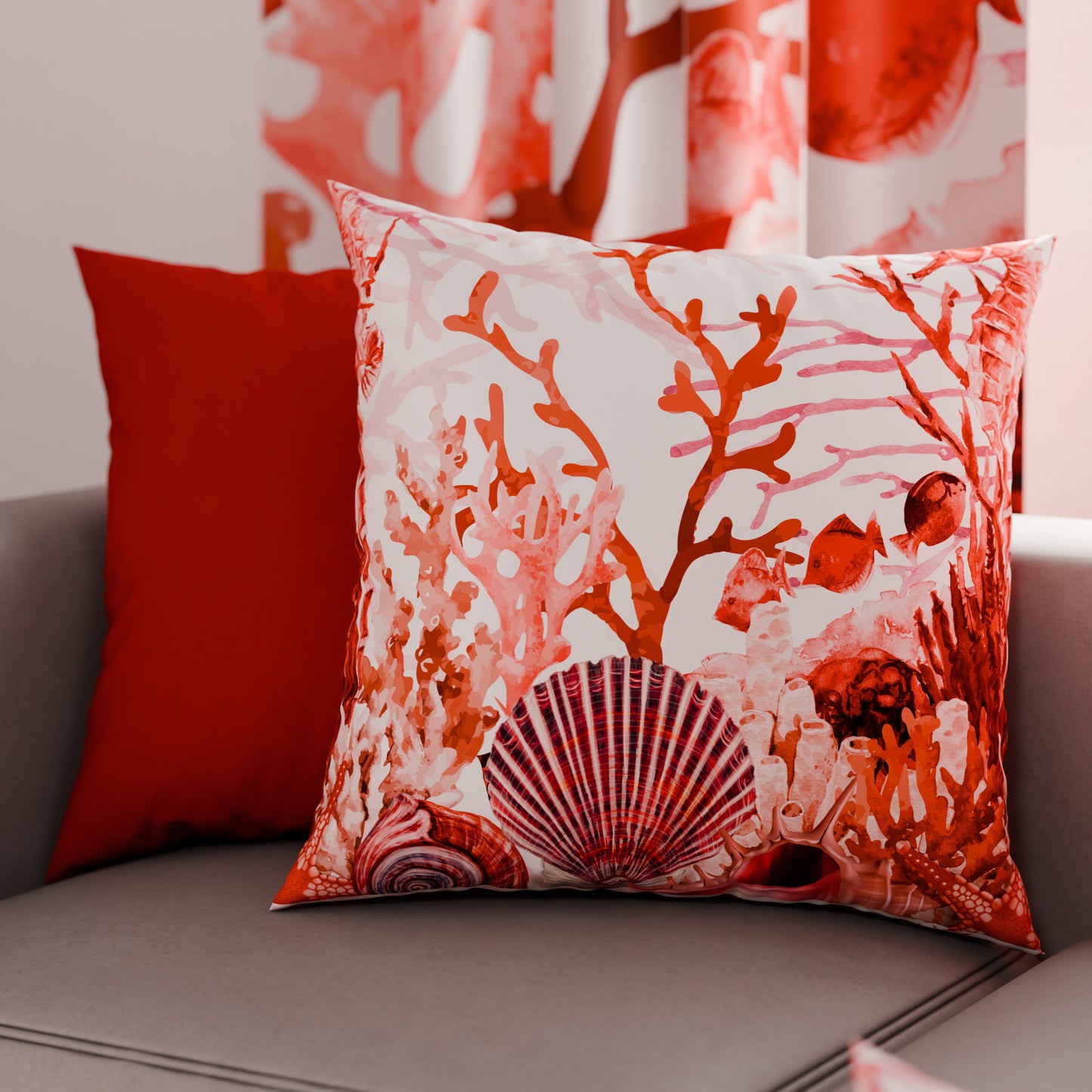 Coussins, Housses de Coussin pour Canapé, Coussins Décoratifs en Impression Digitale Corail Rouge
