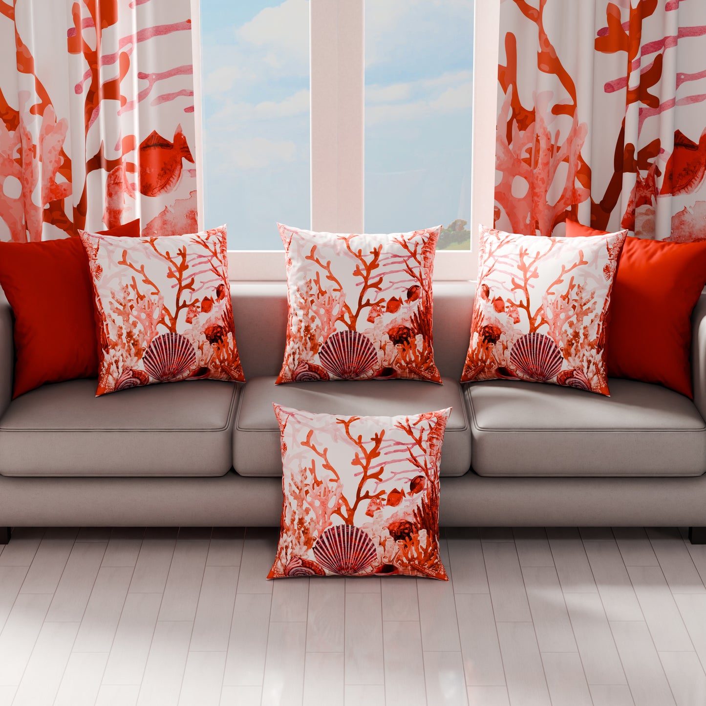 Coussins, Housses de Coussin pour Canapé, Coussins Décoratifs en Impression Digitale Corail Rouge