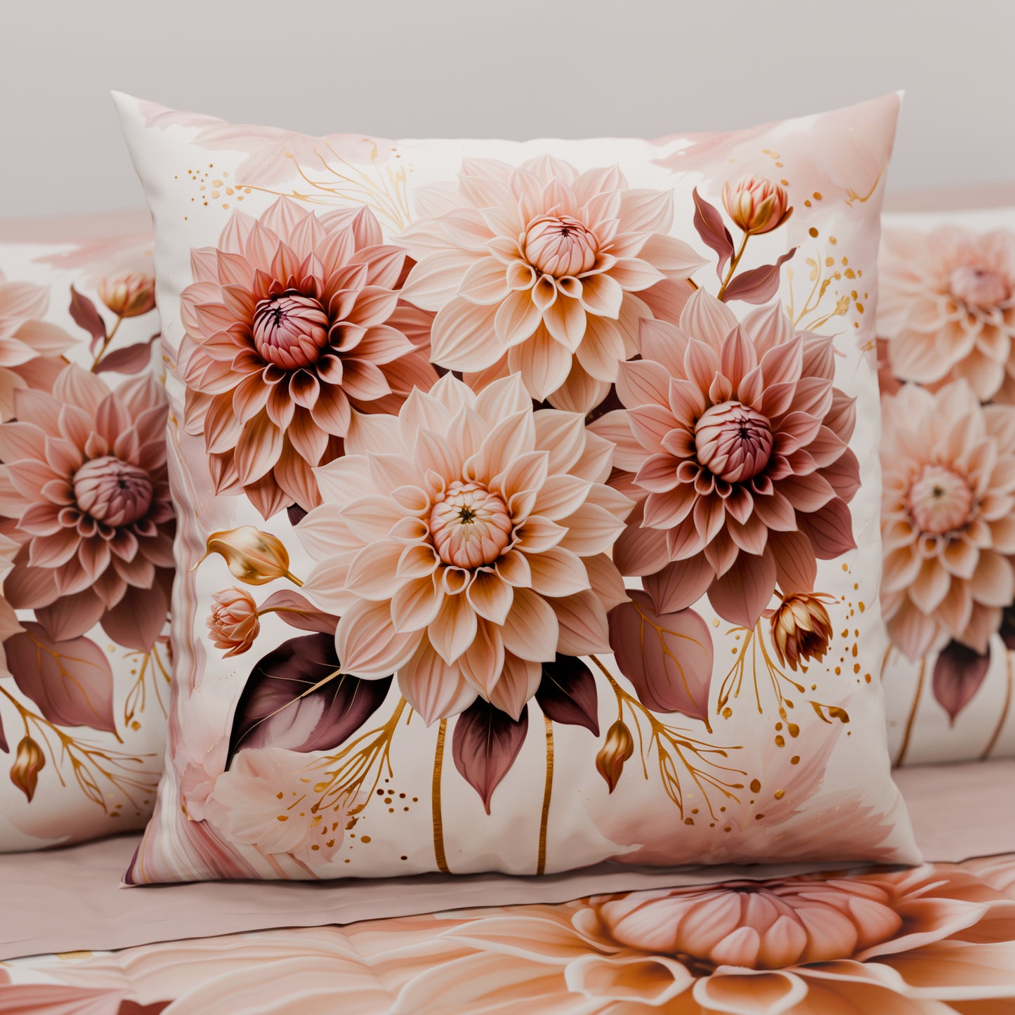 Coussins, Housses de coussin pour canapé, Coussins décoratifs en impression numérique florale Fleur Poudrée