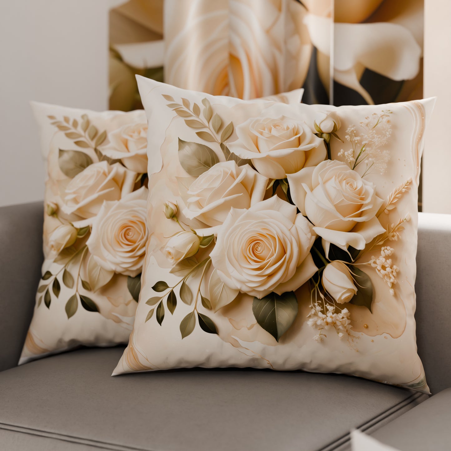 Cuscini, Copricuscini Divano, Cuscini Arredo in Stampa Digitale Floreale Fiore Panna