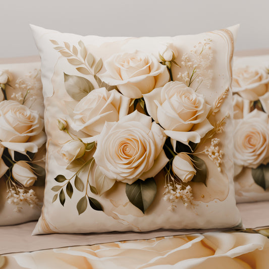 Cuscini, Copricuscini Divano, Cuscini Arredo in Stampa Digitale Floreale Fiore Panna