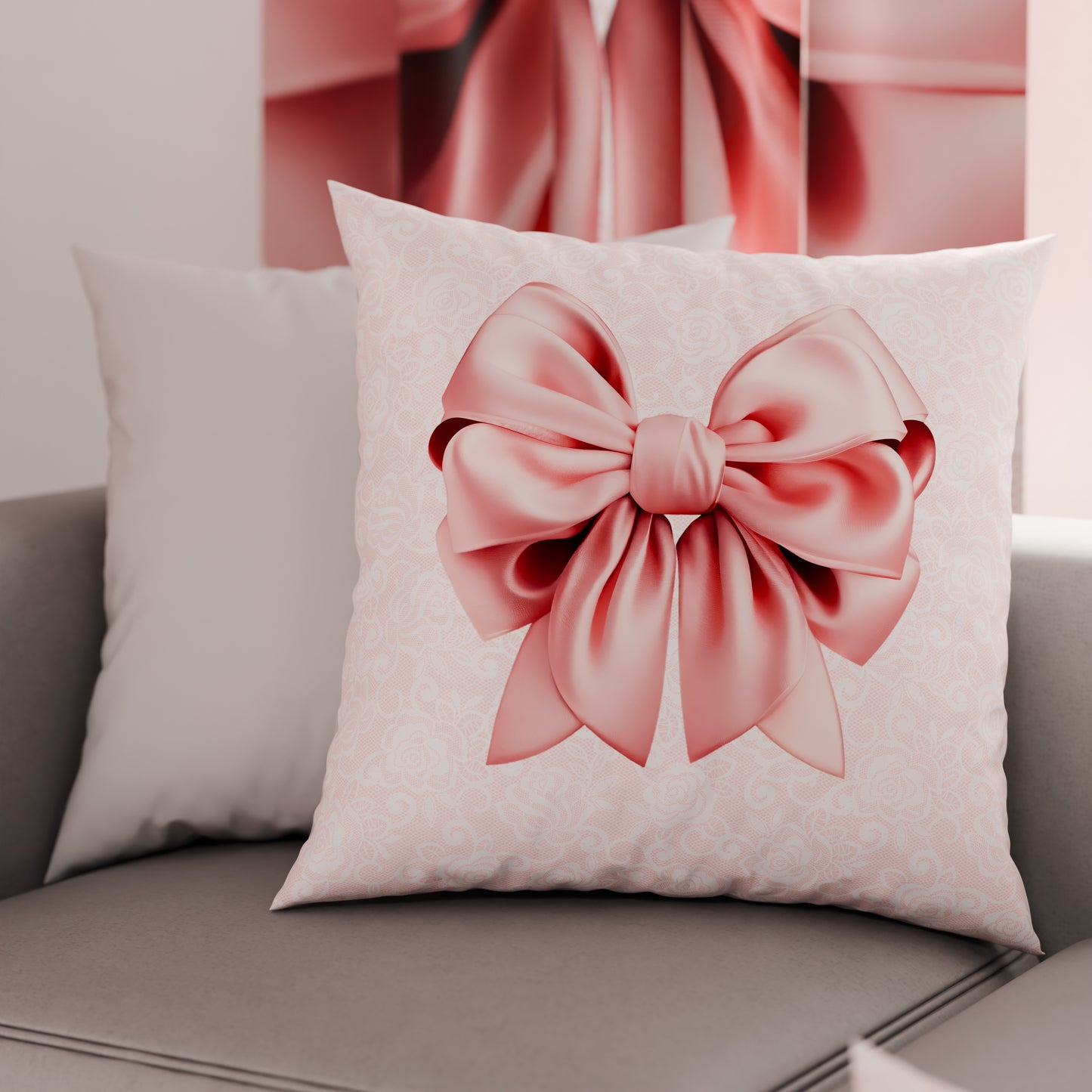Coussins, housses de coussin pour canapé, coussins décoratifs en impression numérique Nœud rose