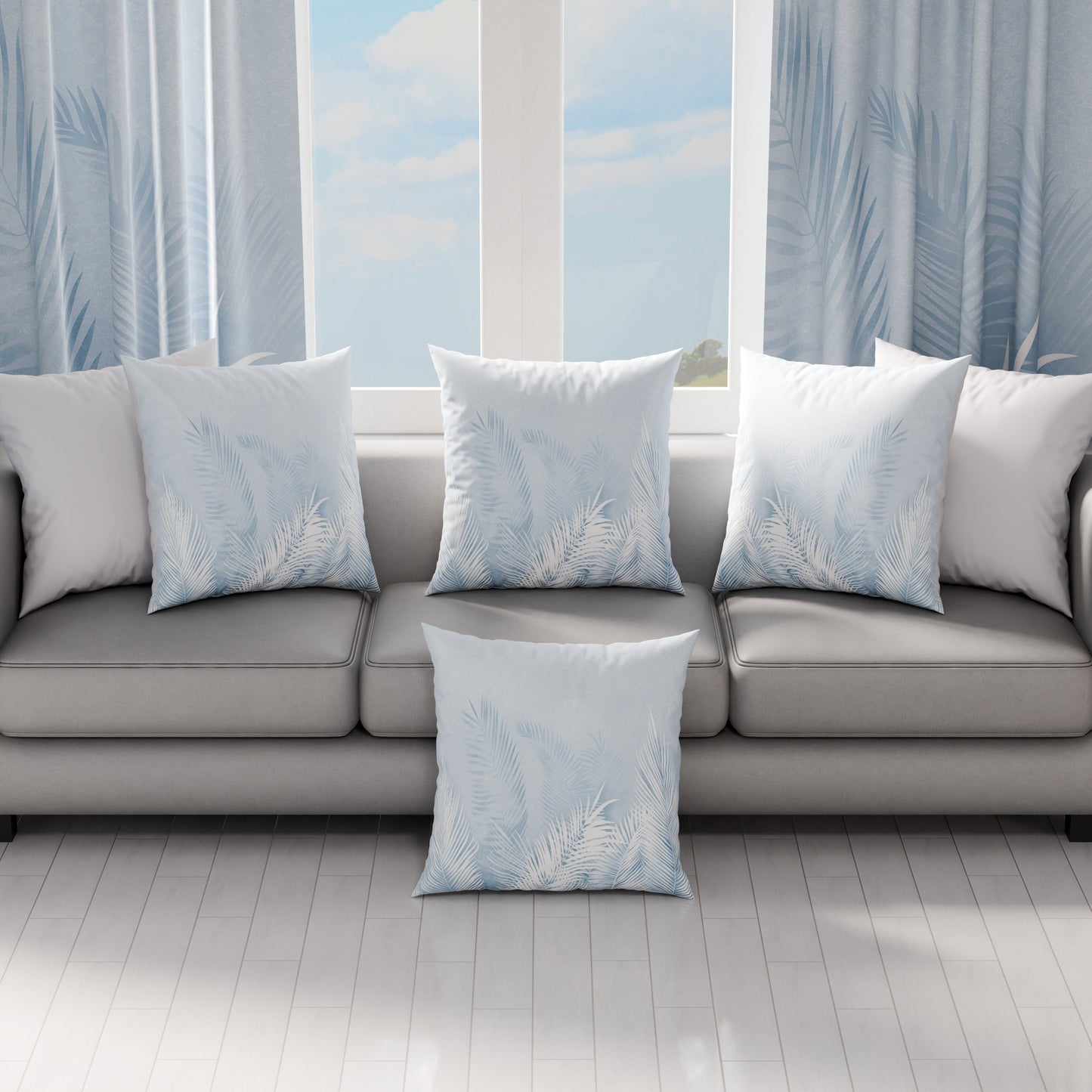 Coussins, Housses de coussin pour canapé, Coussins décoratifs en impression numérique Feuille Céleste