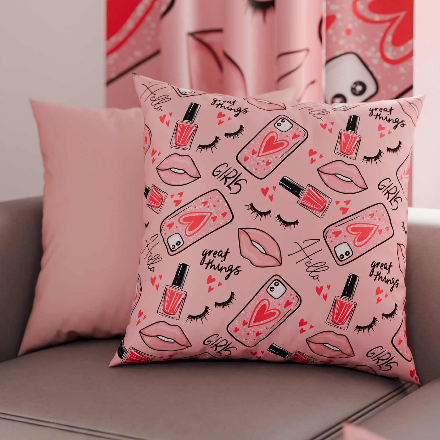 Cuscini, Copricuscini Divano, Cuscini Arredo in Stampa Digitale Lipstick Rosa