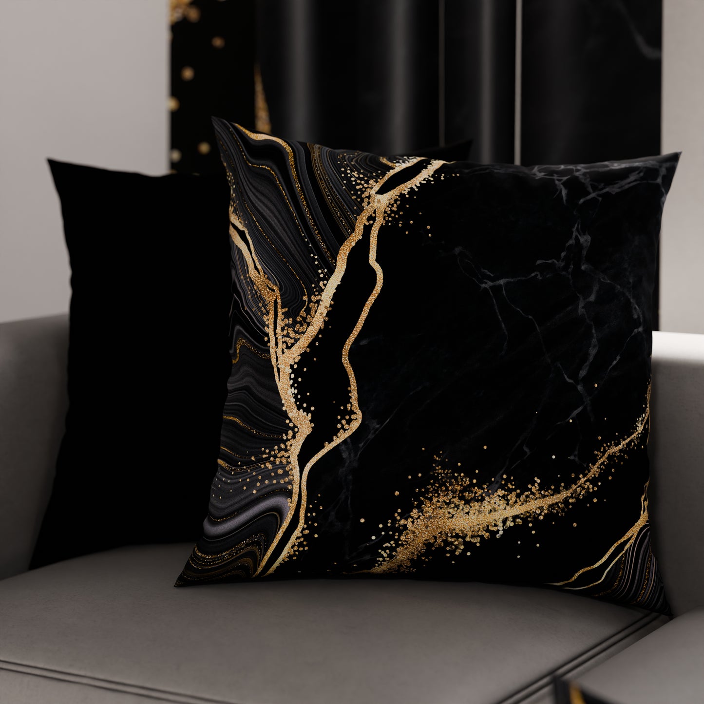 Cuscini, Copricuscini Divano, Cuscini Arredo in Stampa Digitale Marble 07 Nero