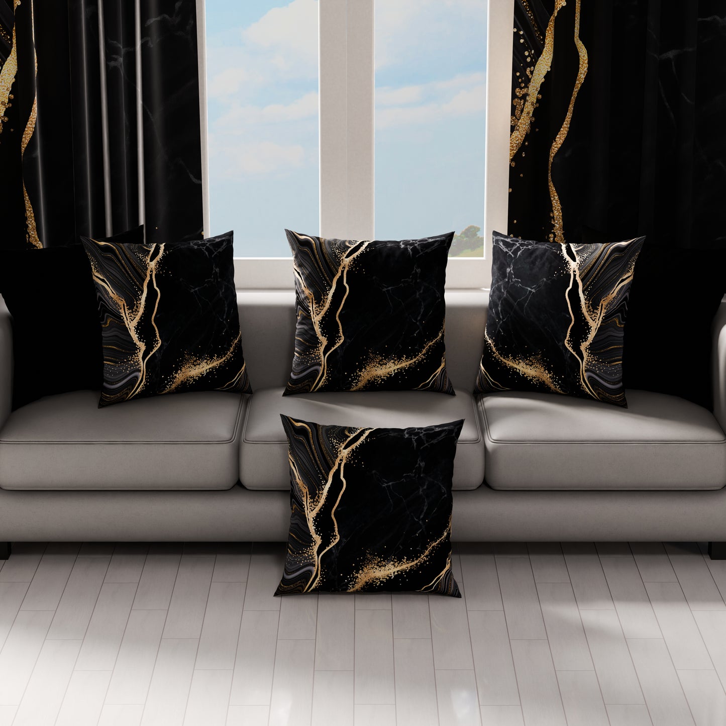 Cuscini, Copricuscini Divano, Cuscini Arredo in Stampa Digitale Marble 07 Nero