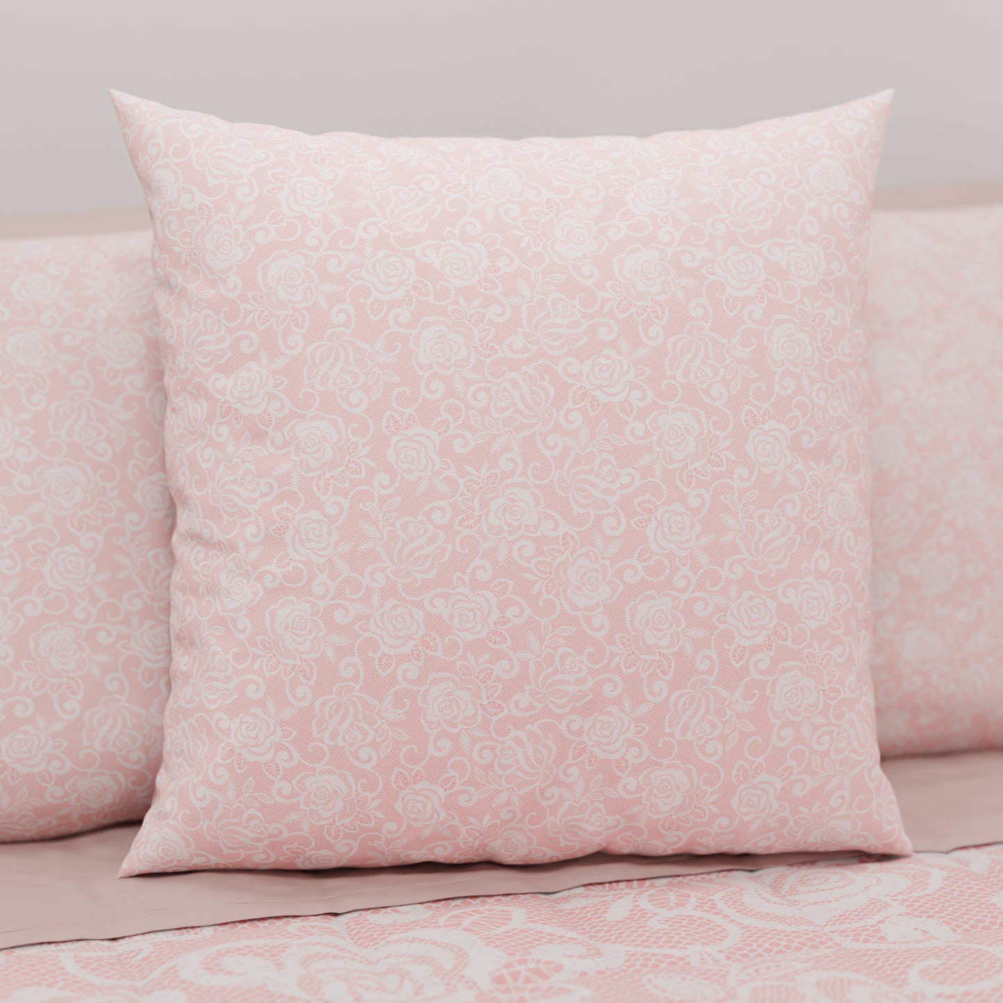 Cuscini, Copricuscini Divano, Cuscini Arredo in Stampa Digitale Pizzo Rose Rosa