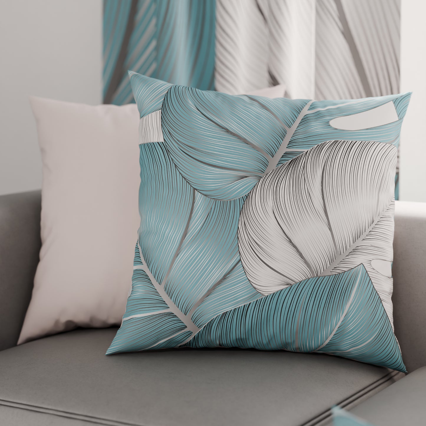 Coussins, Housses de coussin pour canapé, Coussins décoratifs en impression numérique Tropical Céleste Argent
