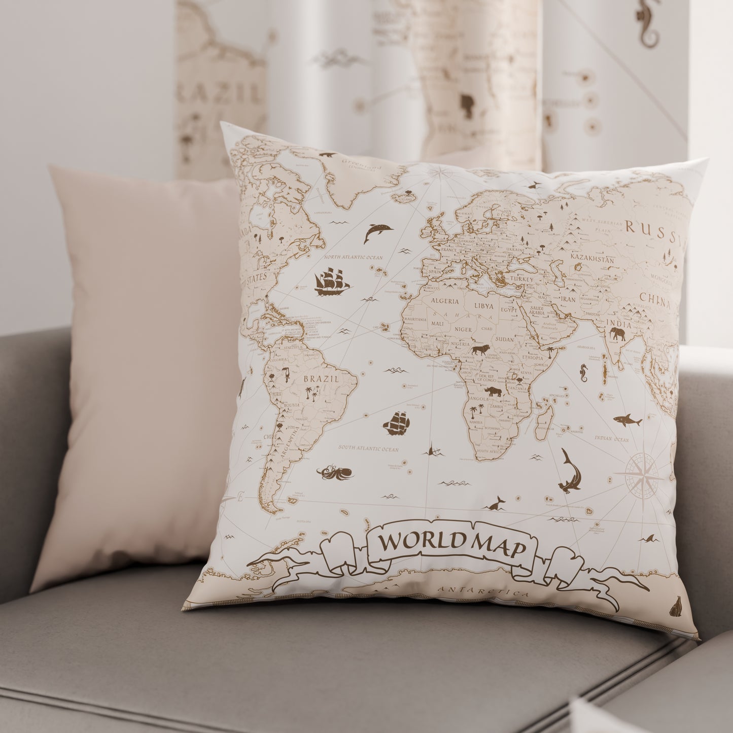 Coussins, Housses de coussin pour canapé, Coussins décoratifs en impression numérique Monde 01