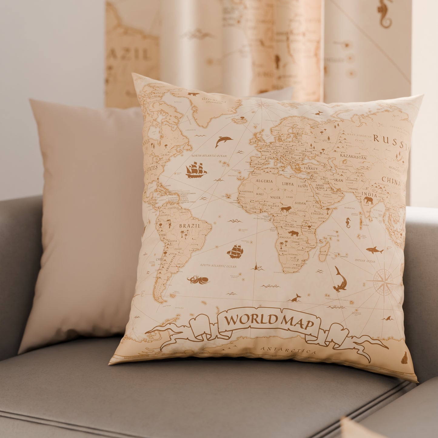 Coussins, Housses de coussin pour canapé, Coussins décoratifs en impression numérique Monde 02
