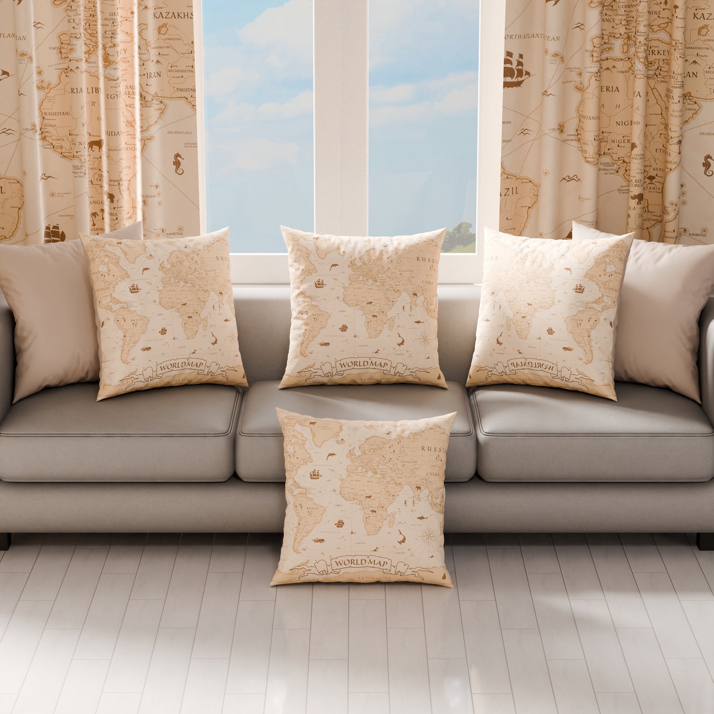 Coussins, Housses de coussin pour canapé, Coussins décoratifs en impression numérique Monde 02