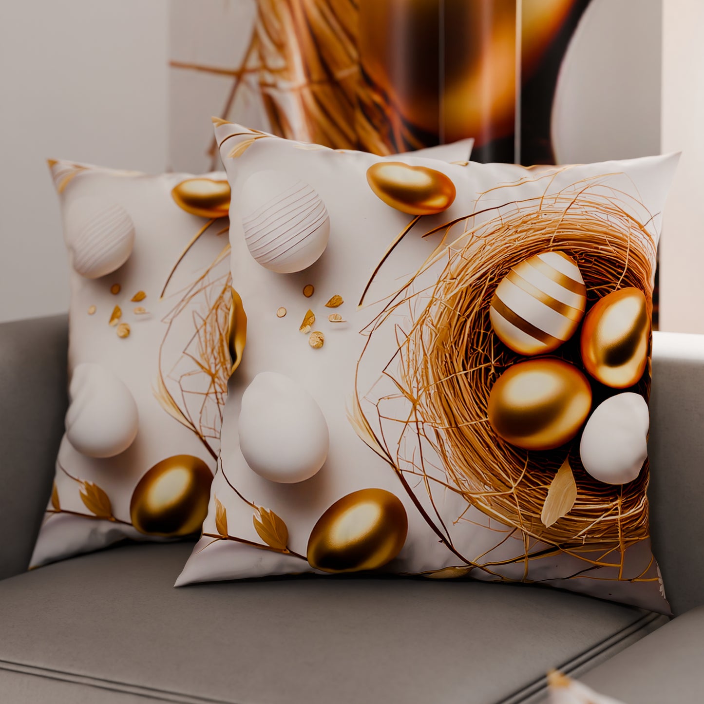 Coussins, Housses de coussin pour canapé, Coussins décoratifs en impression numérique Pâques Golden Easter