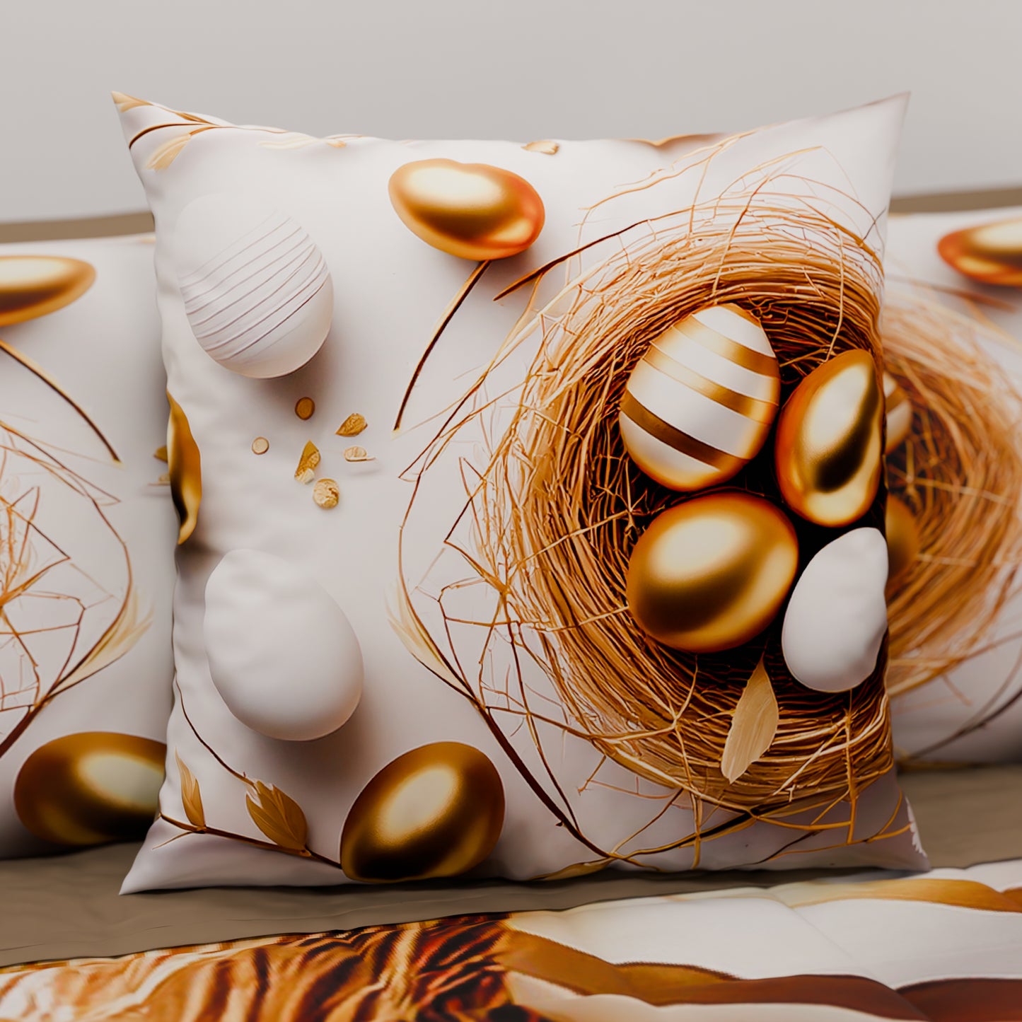 Coussins, Housses de coussin pour canapé, Coussins décoratifs en impression numérique Pâques Golden Easter