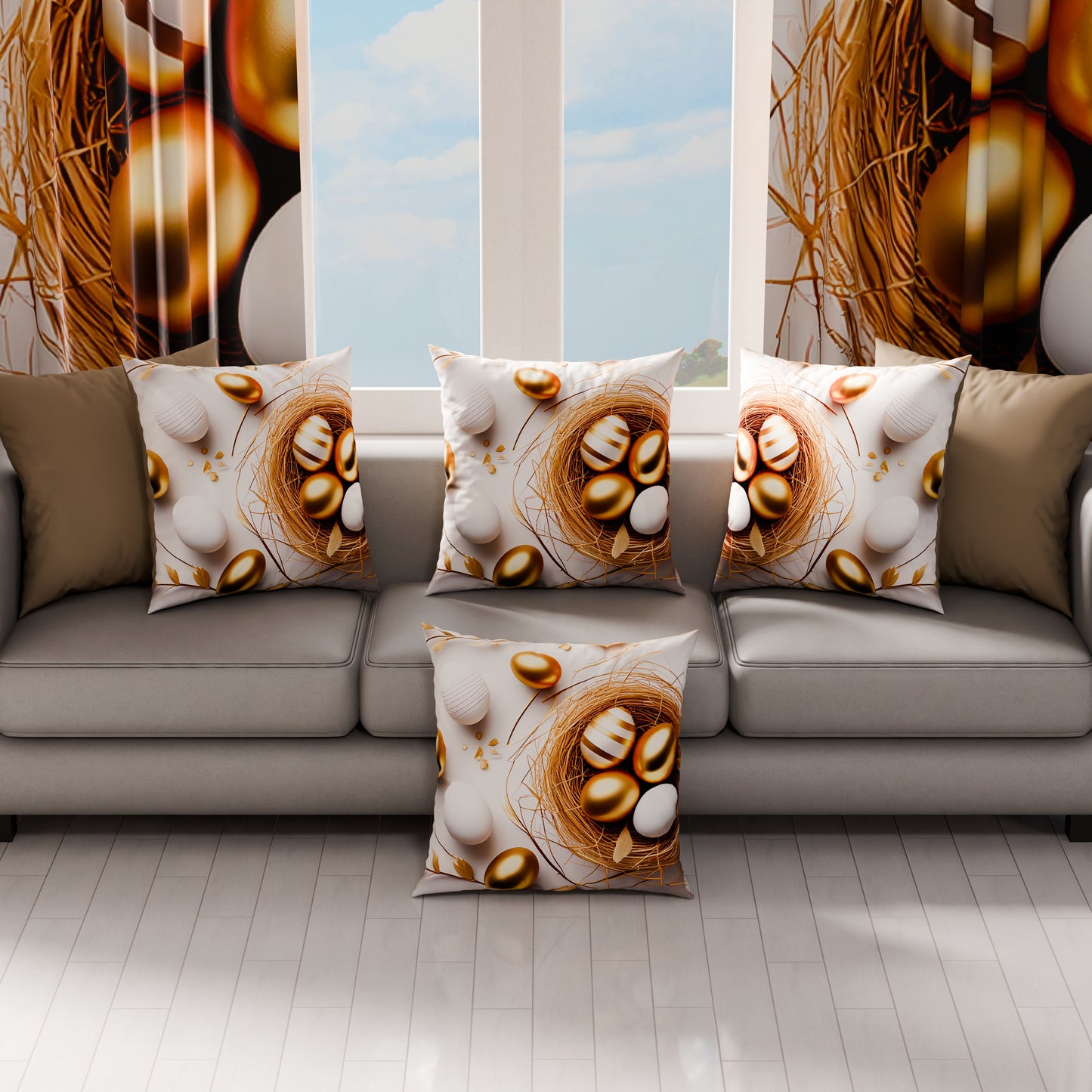 Coussins, Housses de coussin pour canapé, Coussins décoratifs en impression numérique Pâques Golden Easter