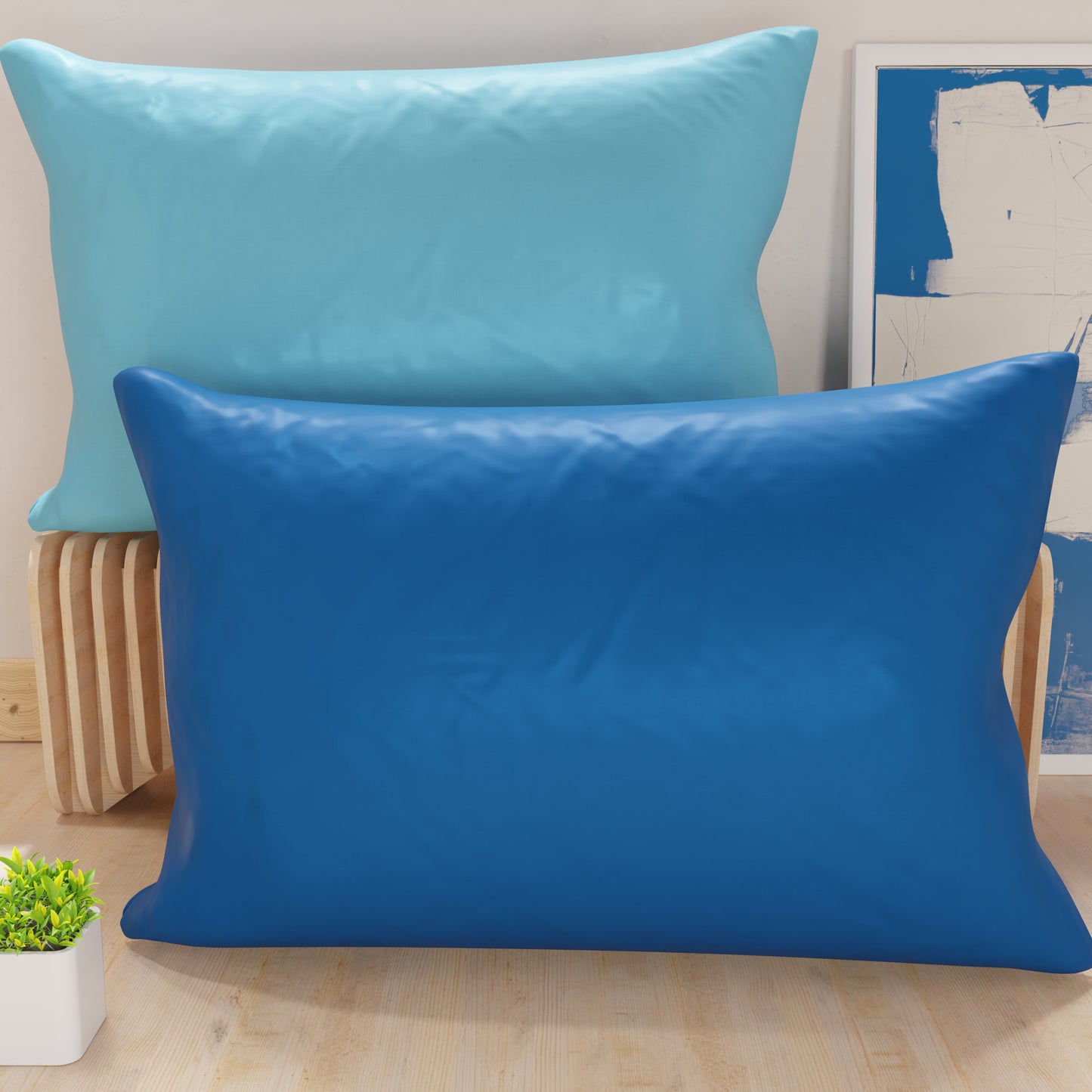 Taies d'oreiller, Paire de taies, Housses de coussin, 100% microfibre anti-allergique, Bleu électrique/Céleste