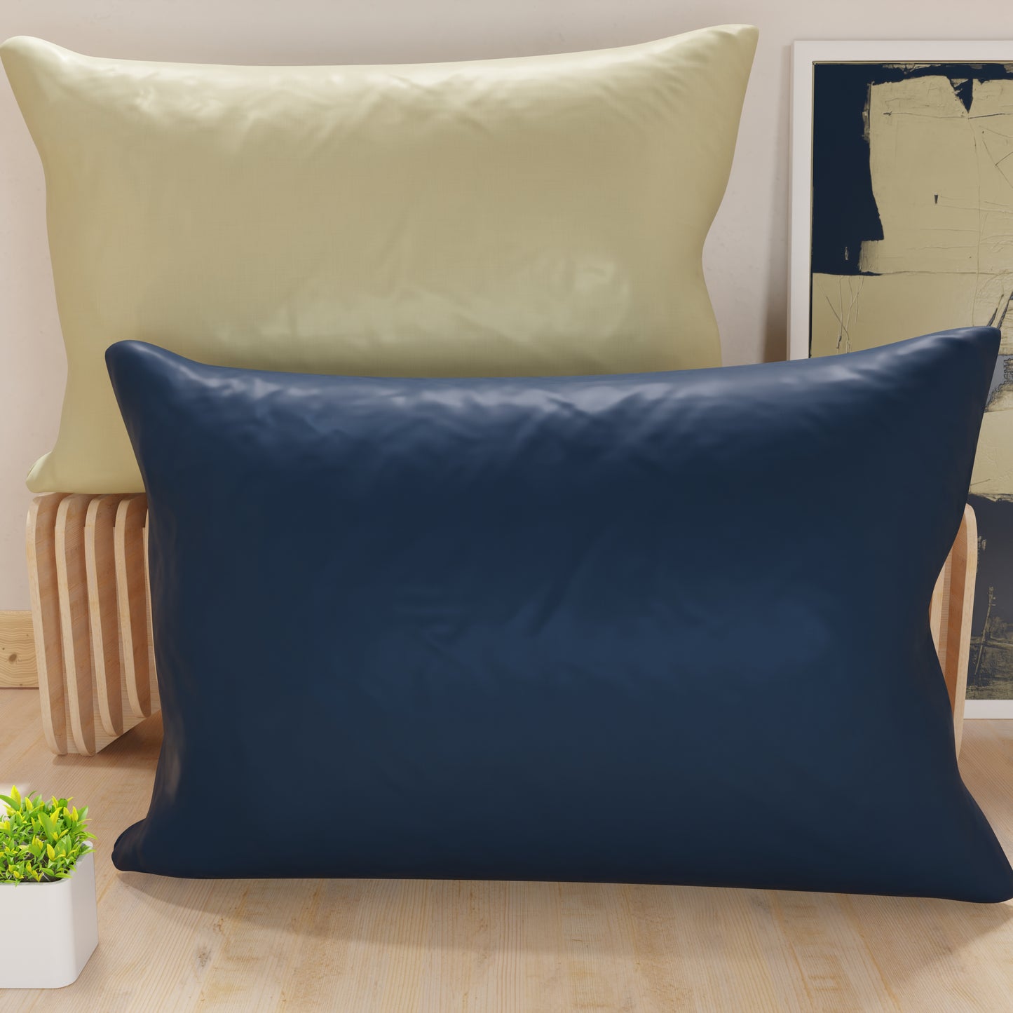 Taies d'oreiller, Paire de taies, Housses de coussin, 100% Microfibre anti-allergique, Bleu nuit/Taupe