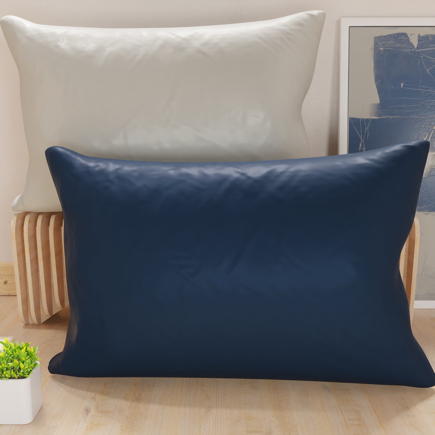 Taies d'oreiller, Paire de taies, Housses de coussin, 100% Microfibre anti-allergique, Gris clair/Bleu nuit