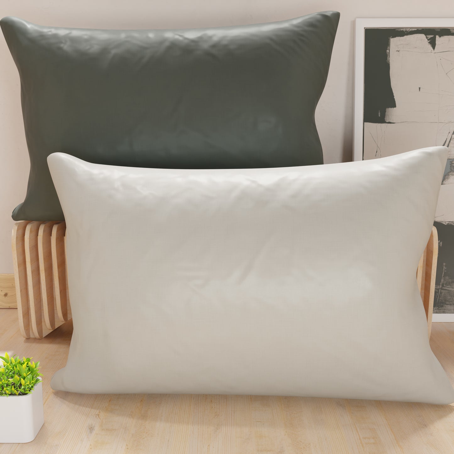 Taies d'oreiller, Paire de taies, Housses de coussin, 100% Microfibre anti-allergique, Gris foncé/Gris clair