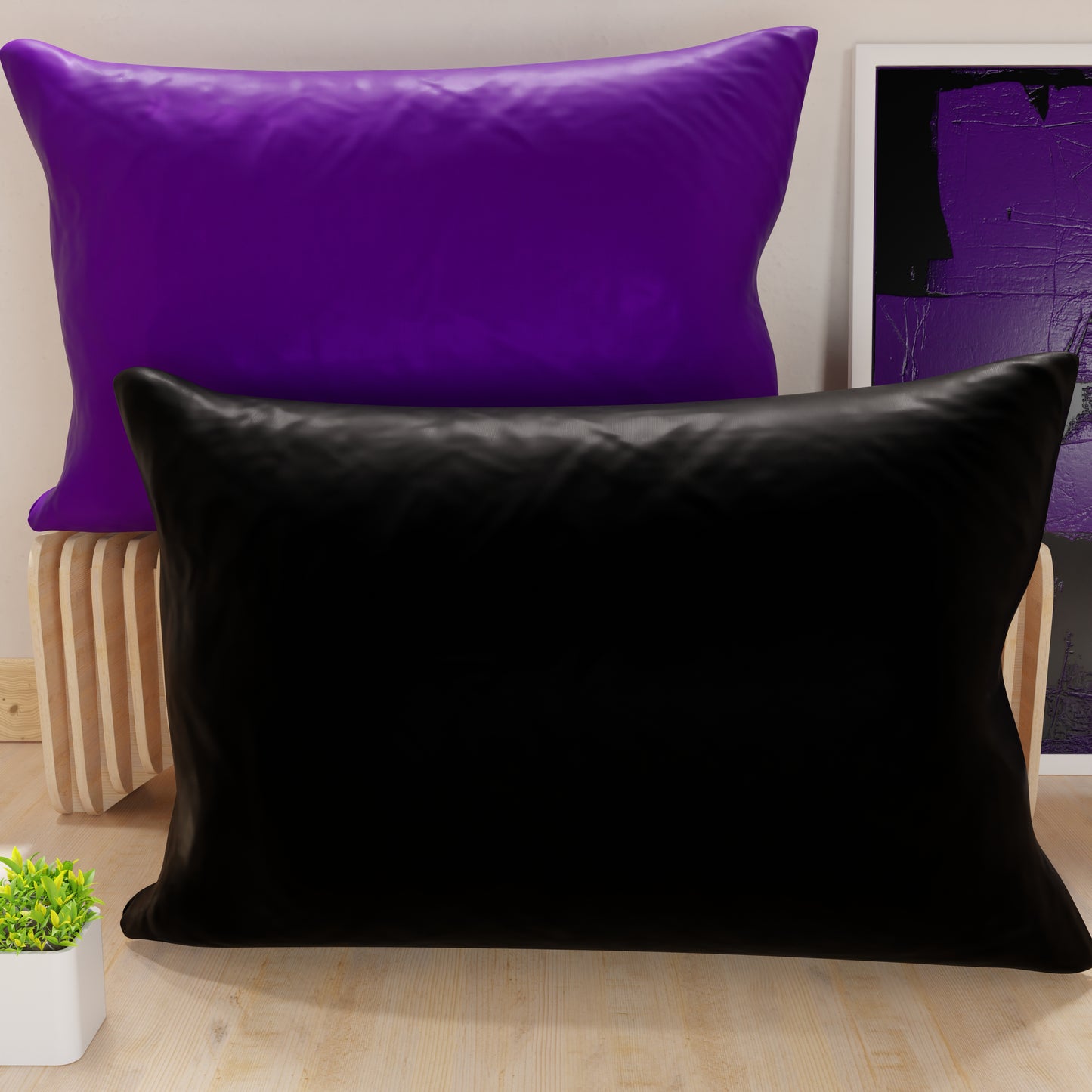 Federe, Coppia Federe, Copricuscini, 100% Microfibra Anallergica, Nero/Viola