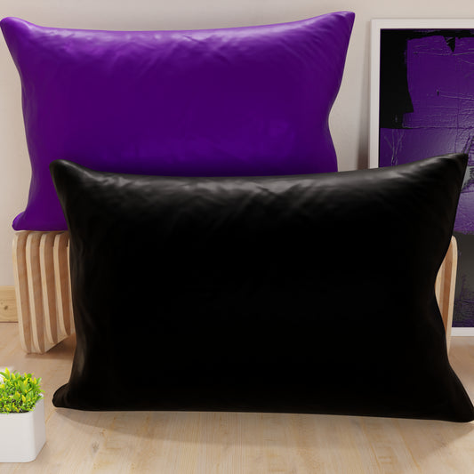 Federe, Coppia Federe, Copricuscini, 100% Microfibra Anallergica, Nero/Viola