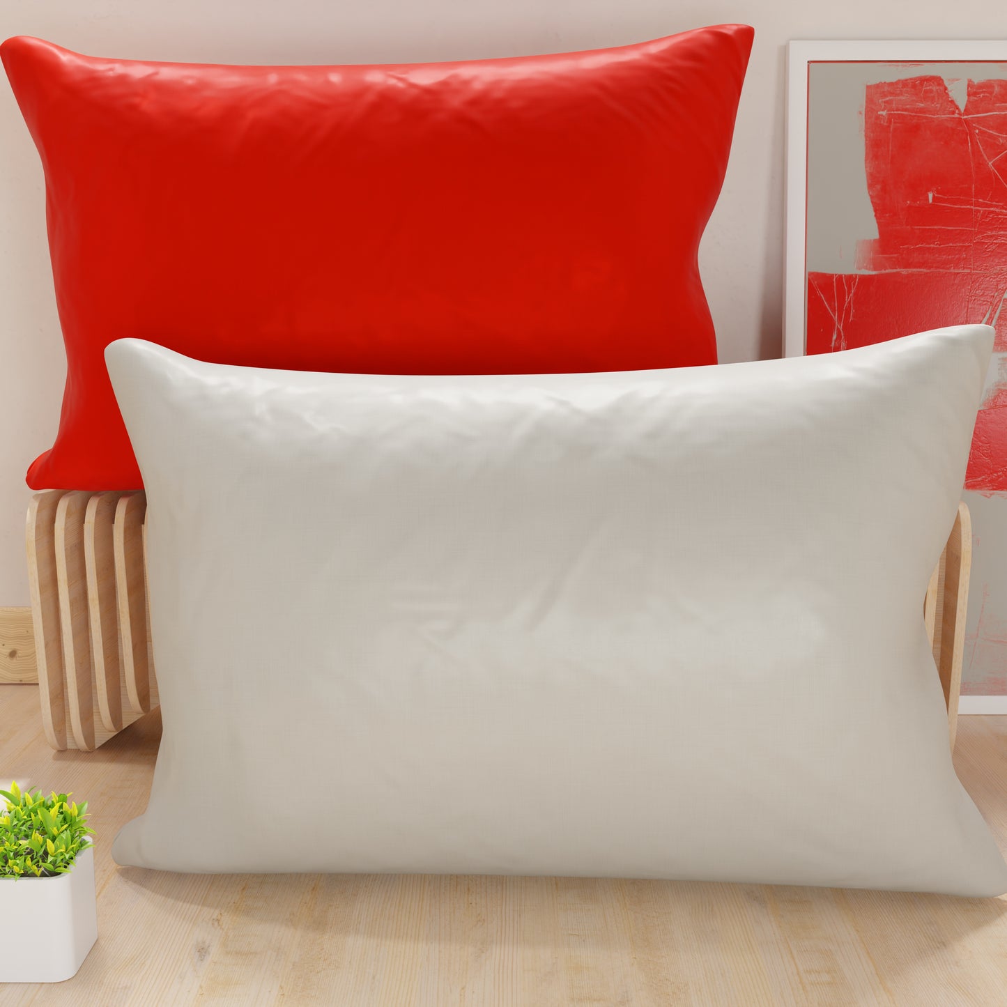 Taies d'oreiller, Paire de taies, Housses de coussin, 100% Microfibre Antiallergique, Rouge/Gris Clair