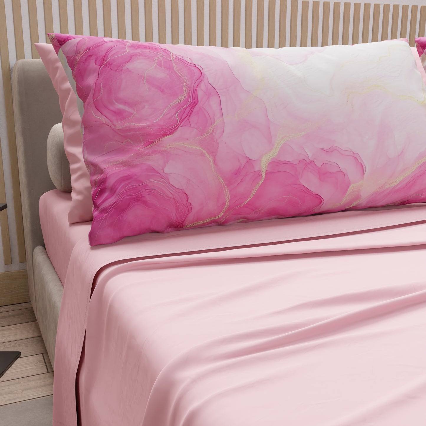 Lenzuola in Cotone, Completo Letto con Federe in Stampa Digitale Marble 12 Rosa