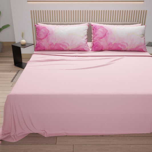 Lenzuola in Cotone, Completo Letto con Federe in Stampa Digitale Marble 12 Rosa