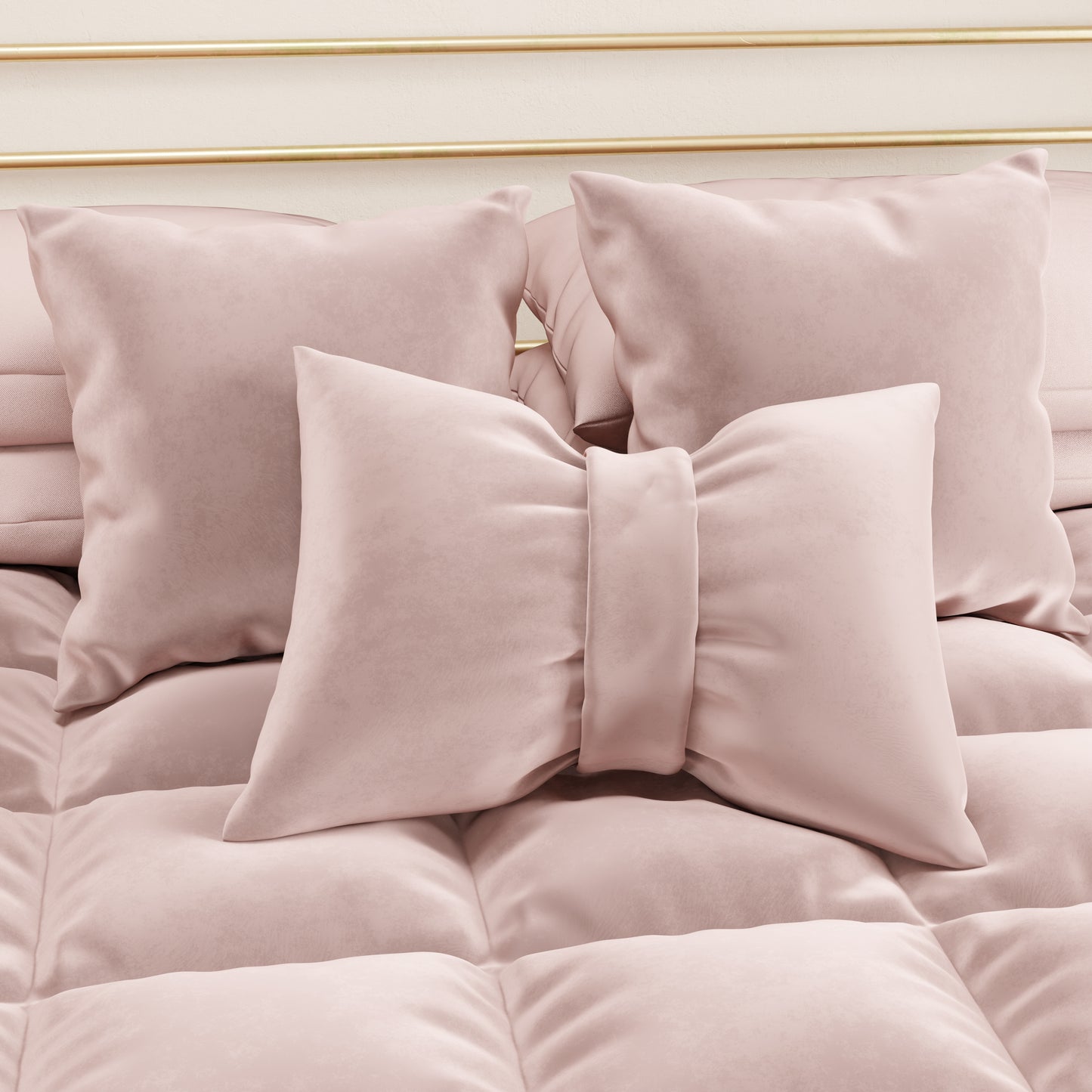 Sofa Cushions, Furnishing Cushions in Powder Pink Bow Velvet 1pc