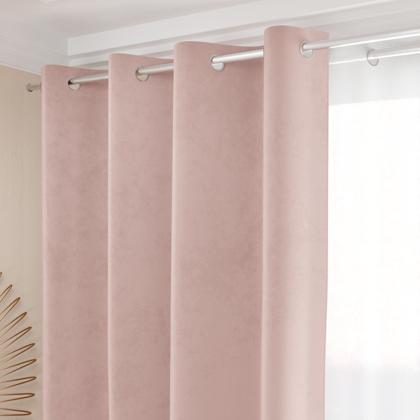 Rideau à Panneau en Velours pour Intérieur avec Anneaux, 140x280 cm, Poudre