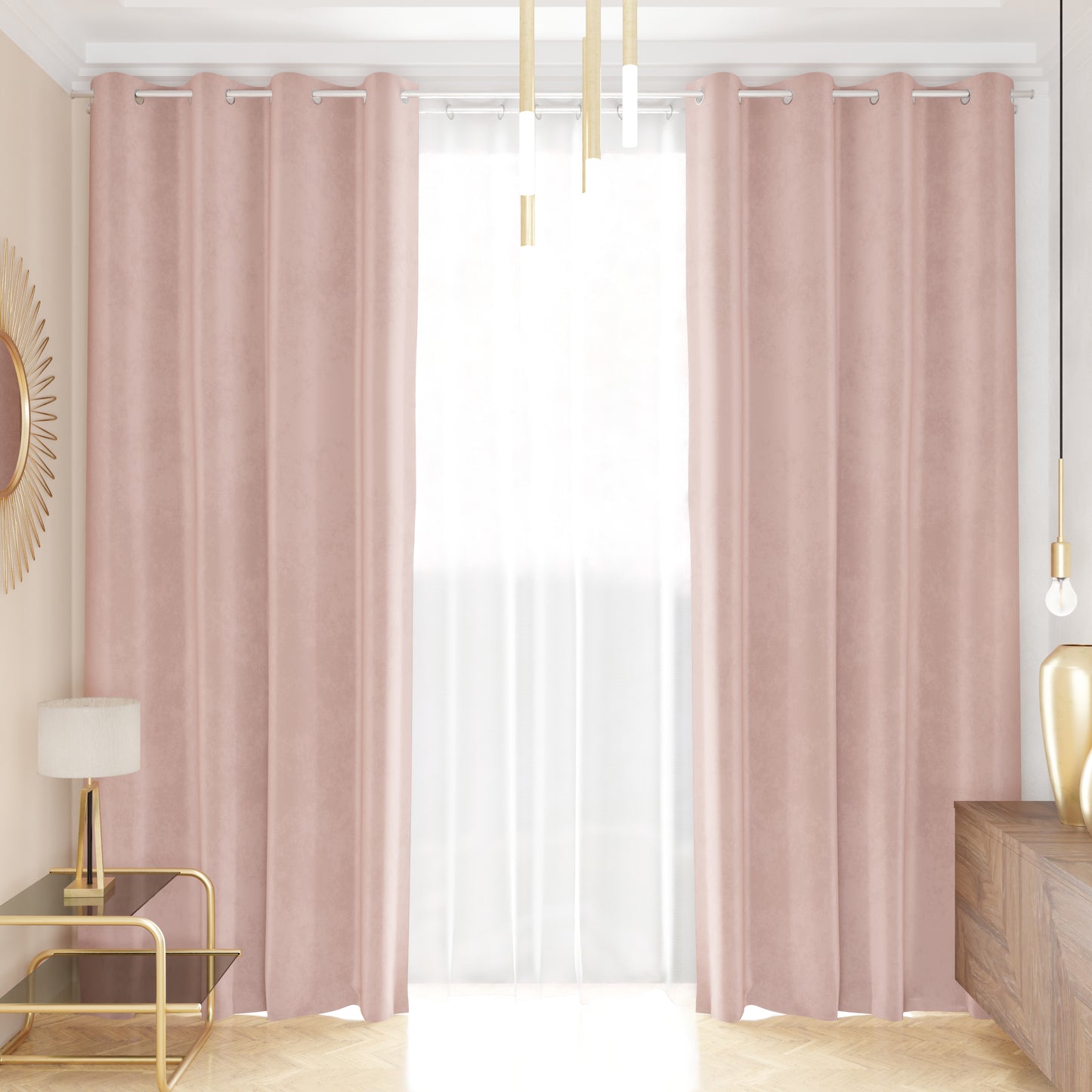 Rideau à Panneau en Velours pour Intérieur avec Anneaux, 140x280 cm, Poudre