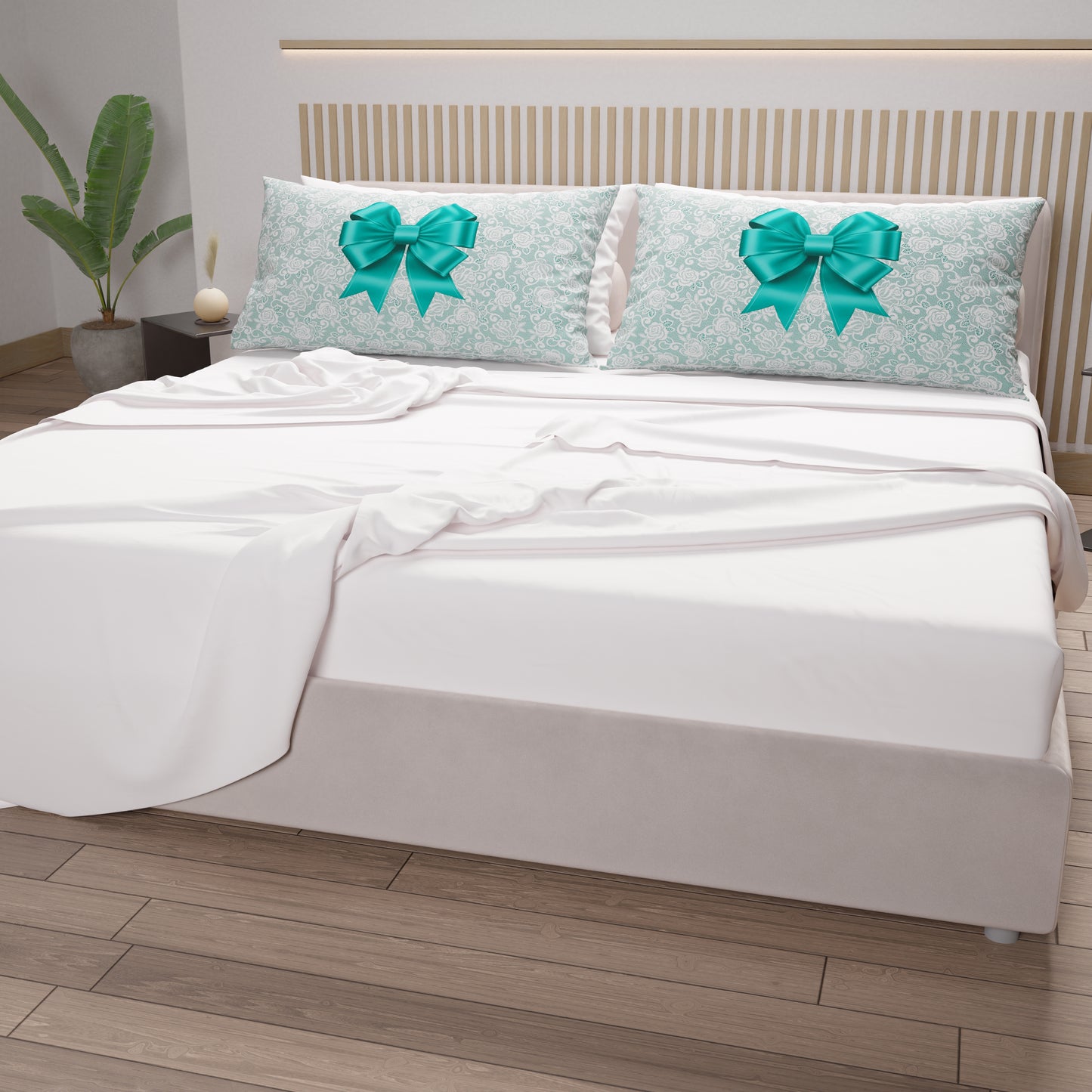 Lenzuola in Cotone, Completo Letto con Federe in Stampa Digitale Fiocco Ottanio