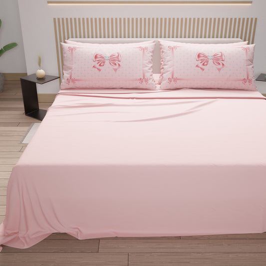 Lenzuola in Cotone, Completo Letto con Federe in Stampa Digitale Fiocco Sissy