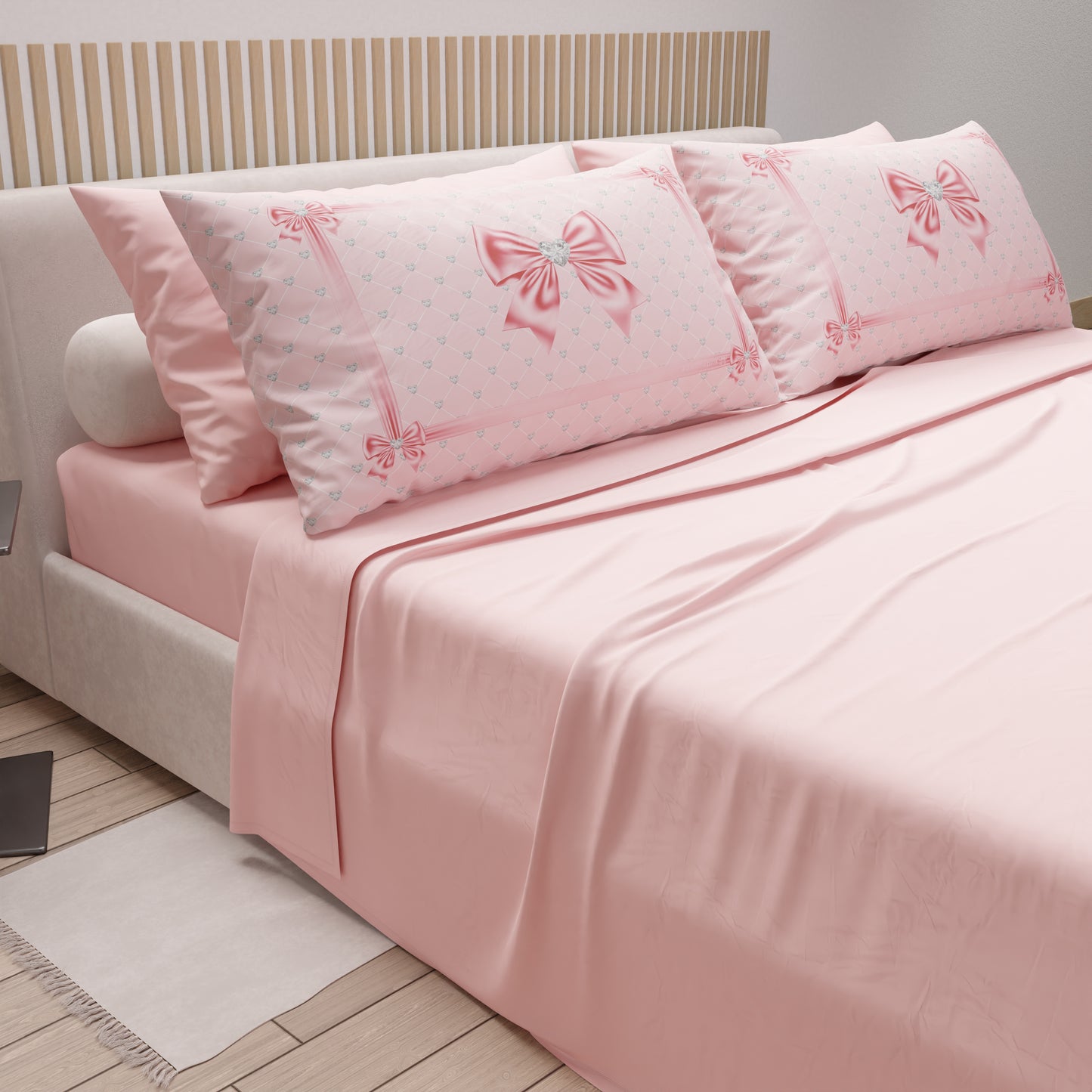 Lenzuola in Cotone, Completo Letto con Federe in Stampa Digitale Fiocco Sissy