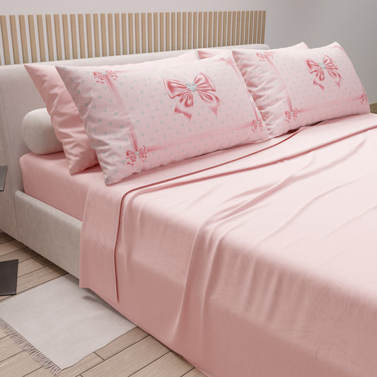 Lenzuola in Cotone, Completo Letto con Federe in Stampa Digitale Fiocco Sissy