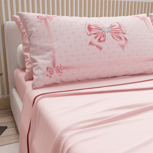 Lenzuola in Cotone, Completo Letto con Federe in Stampa Digitale Fiocco Sissy