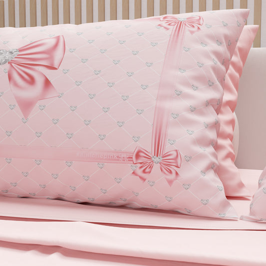 Lenzuola in Cotone, Completo Letto con Federe in Stampa Digitale Fiocco Sissy