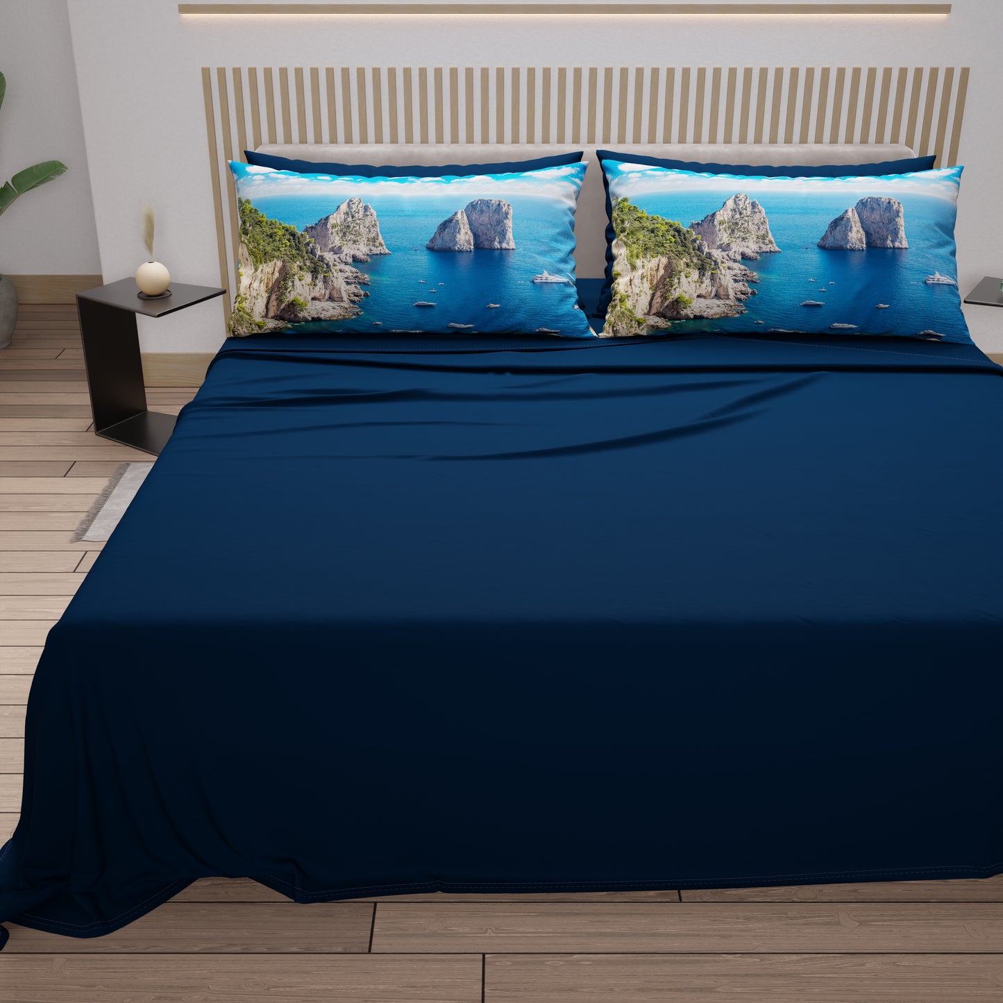 Draps en Coton, Parure de Lit avec Taies d'Oreiller en Impression Digitale, Capri