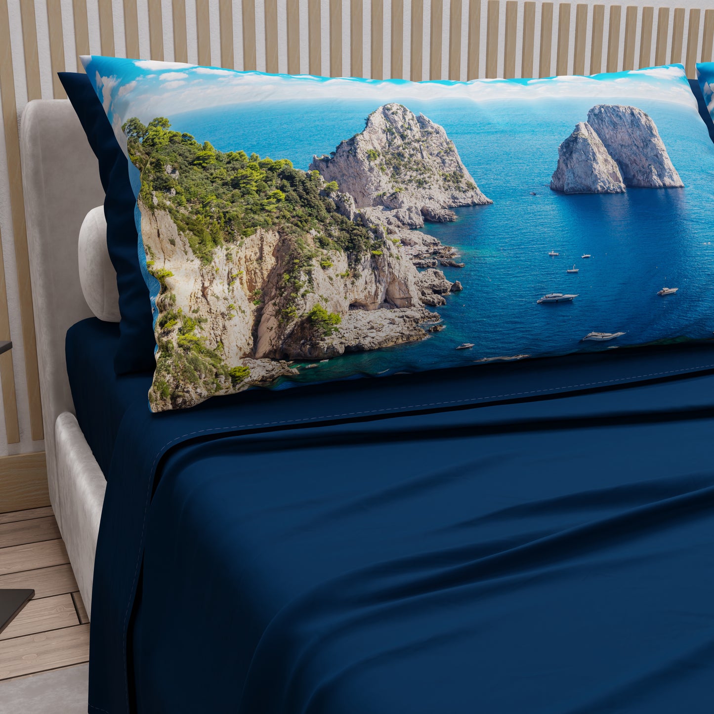 Draps en Coton, Parure de Lit avec Taies d'Oreiller en Impression Digitale, Capri
