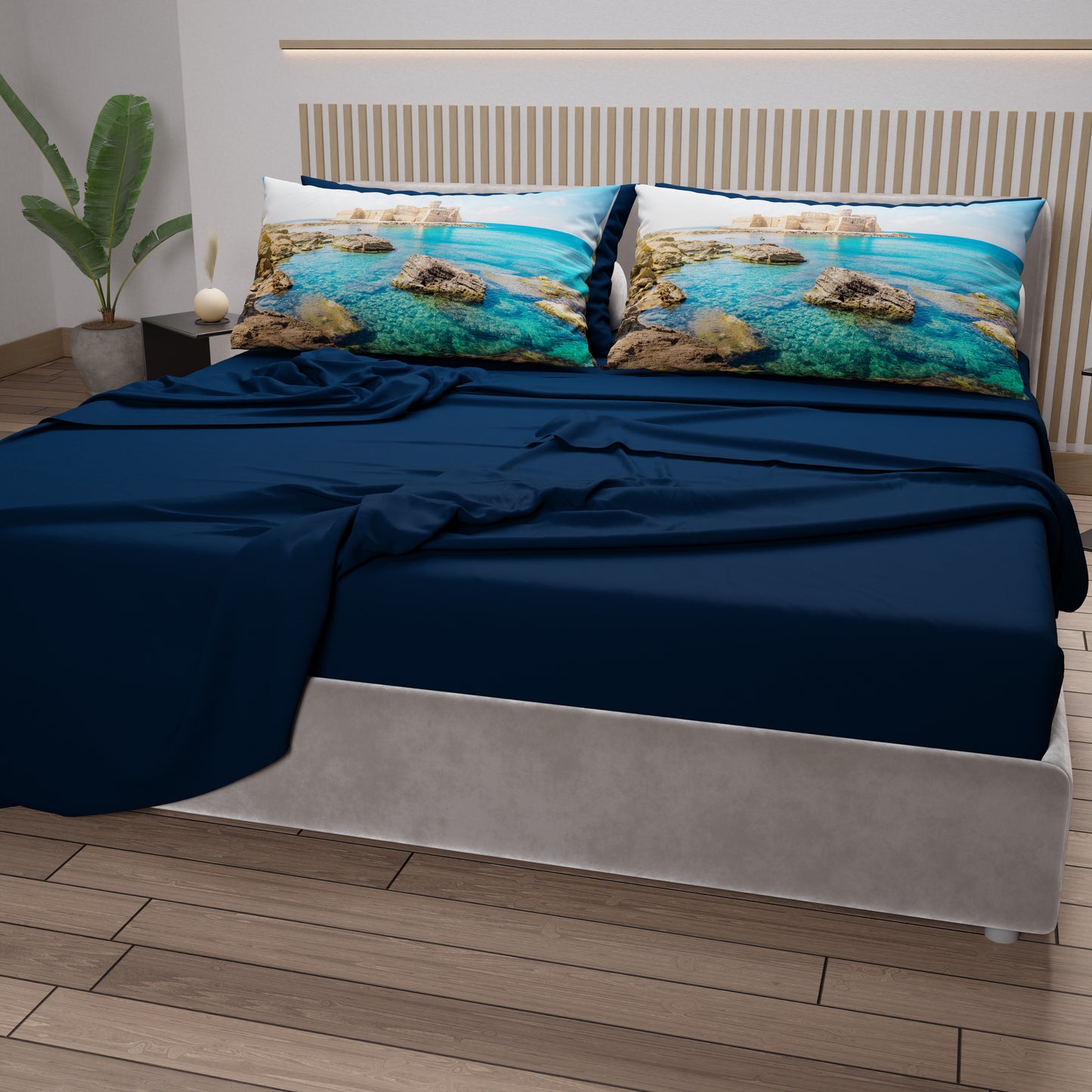 Draps en Coton, Parure de Lit avec Taies d'Oreiller en Impression Digitale, Calabre