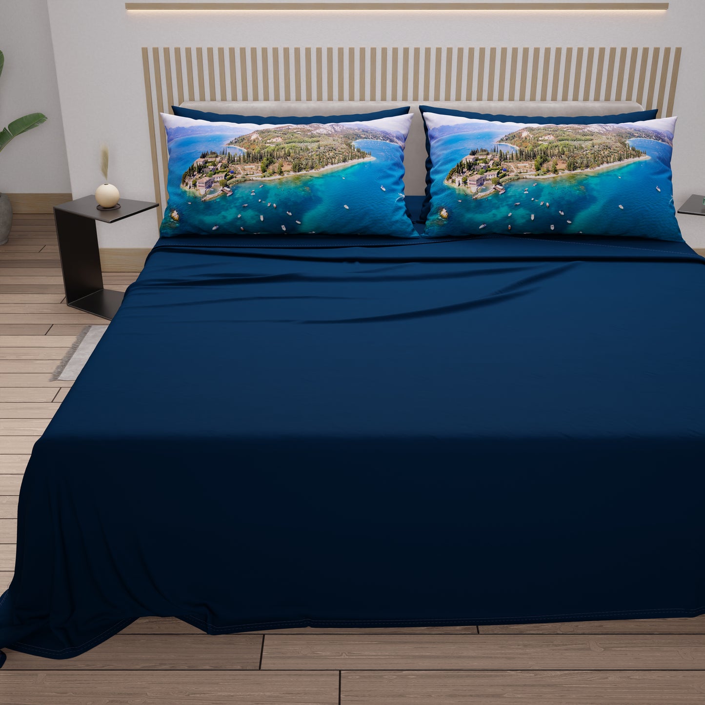 Draps en Coton, Parure de Lit avec Taies d'Oreiller en Impression Digitale, Lac de Garde
