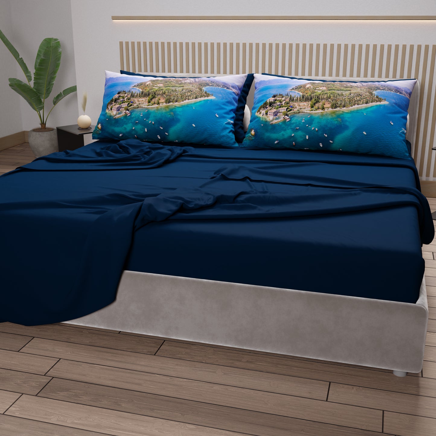 Draps en Coton, Parure de Lit avec Taies d'Oreiller en Impression Digitale, Lac de Garde