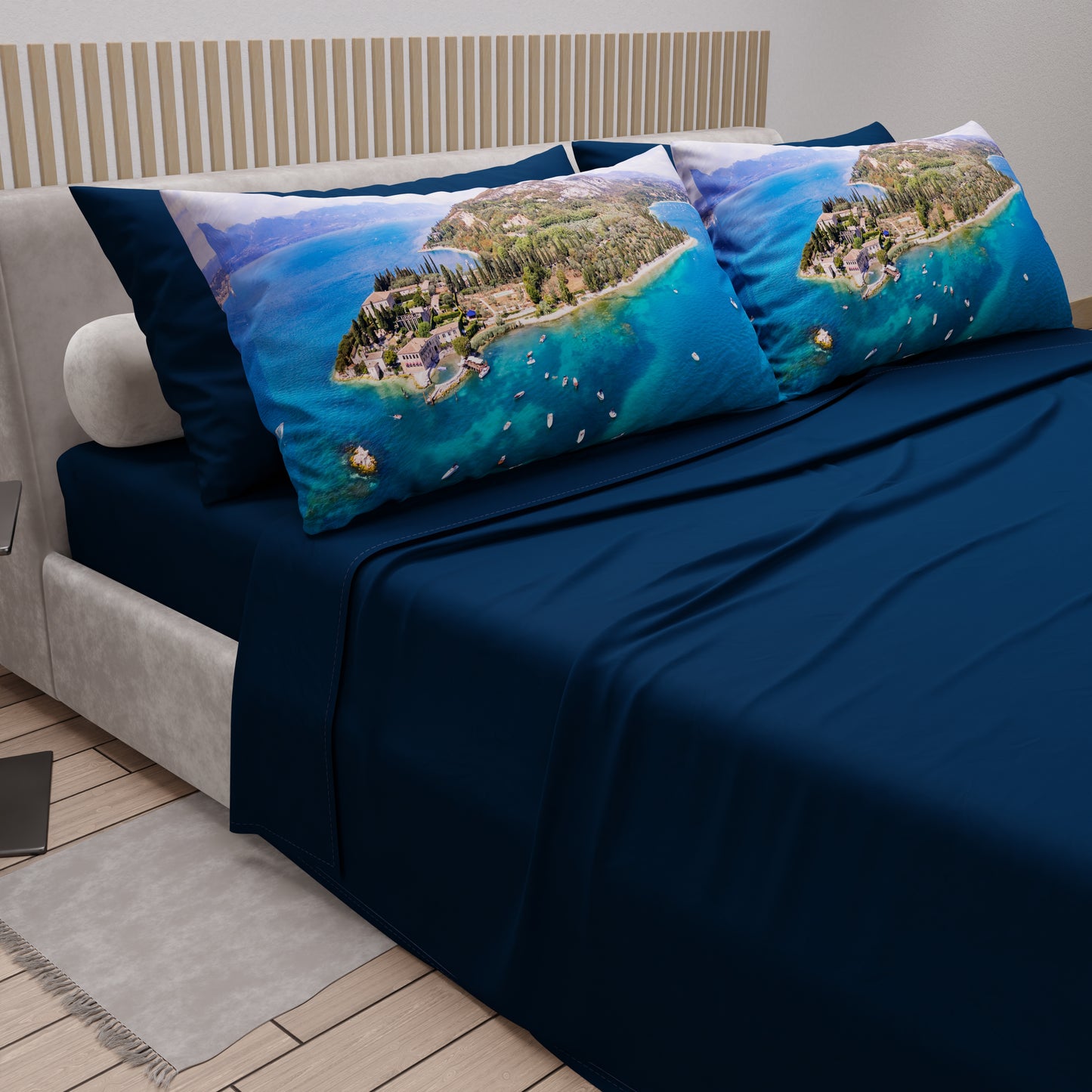 Draps en Coton, Parure de Lit avec Taies d'Oreiller en Impression Digitale, Lac de Garde