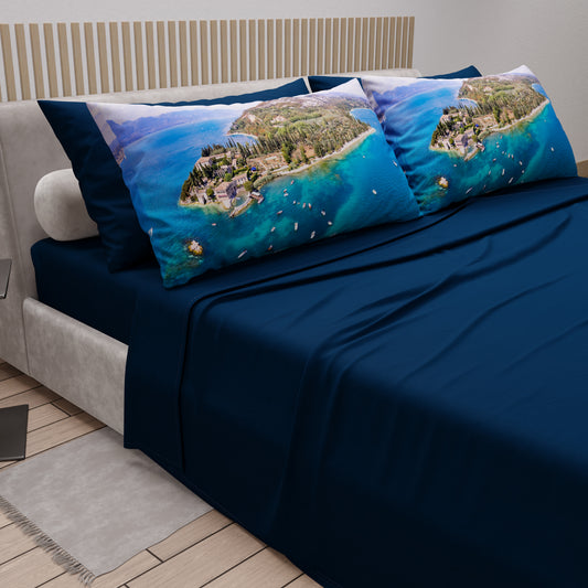 Draps en Coton, Parure de Lit avec Taies d'Oreiller en Impression Digitale, Lac de Garde