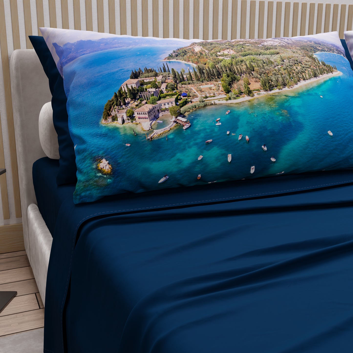 Draps en Coton, Parure de Lit avec Taies d'Oreiller en Impression Digitale, Lac de Garde