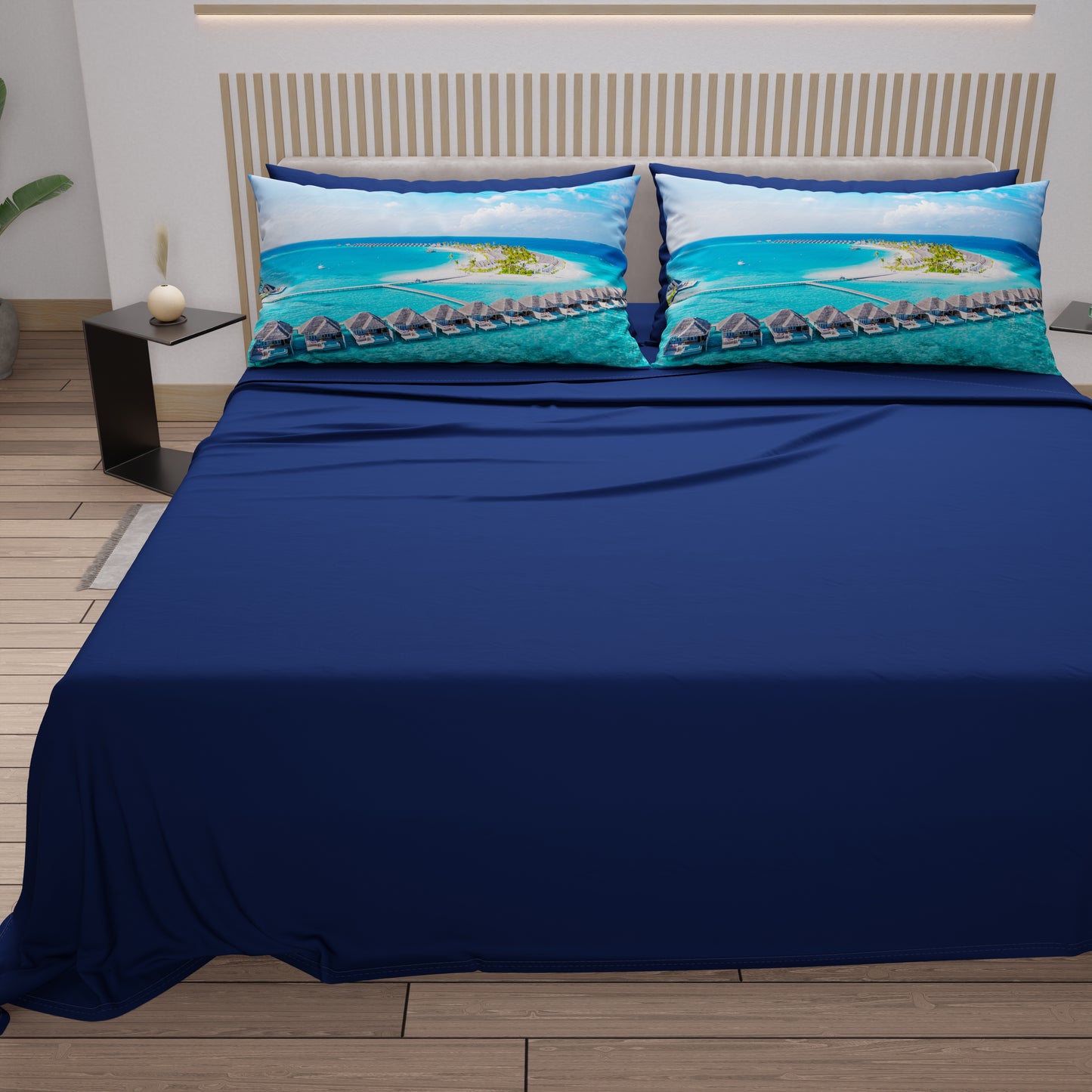 Lenzuola in Cotone, Completo Letto con Federe in Stampa Digitale, Maldive